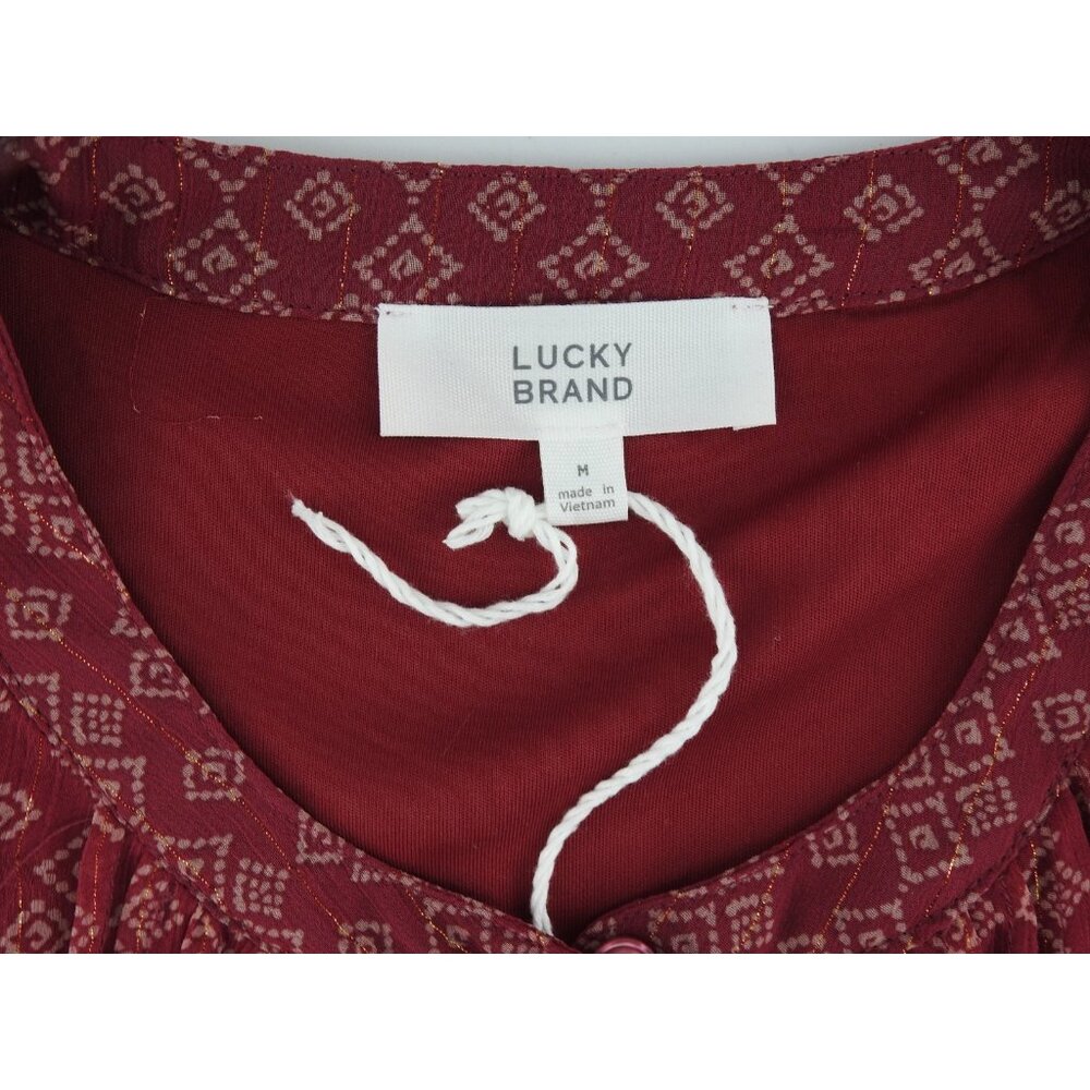 Lucky Brand Red Boho LS Mini Shirt Dress Womens Sz M Casual Burgundy Light Weigh - Picture 5 of 8